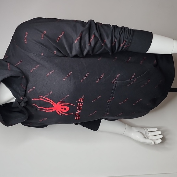 SPYDER BLACK SWEATSHIRT WITH HOODIE, THE LOGO IS RED, LARGE SIZE - Picture 3 of 9